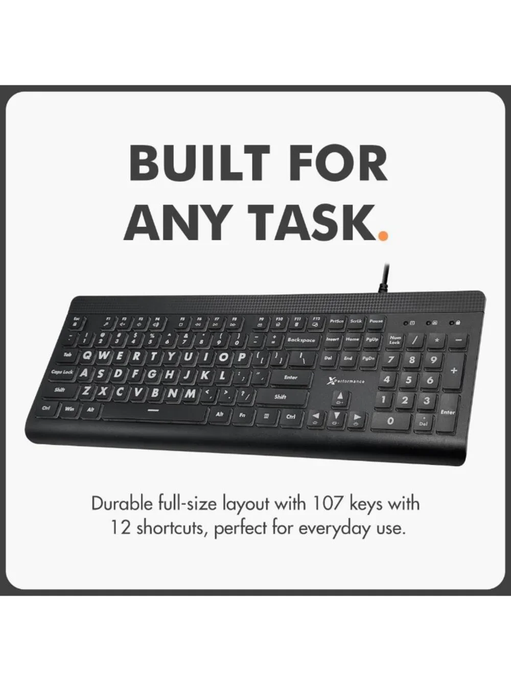 Large Print Backlit Keyboard - Easy Read Big Letters, USB Wired, 7-Color LED